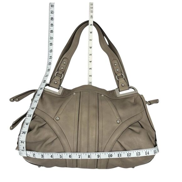 B. Makowsky Shoulder Bag Italian Leather Taupe Mushroom Brown - Picture 8 of 9